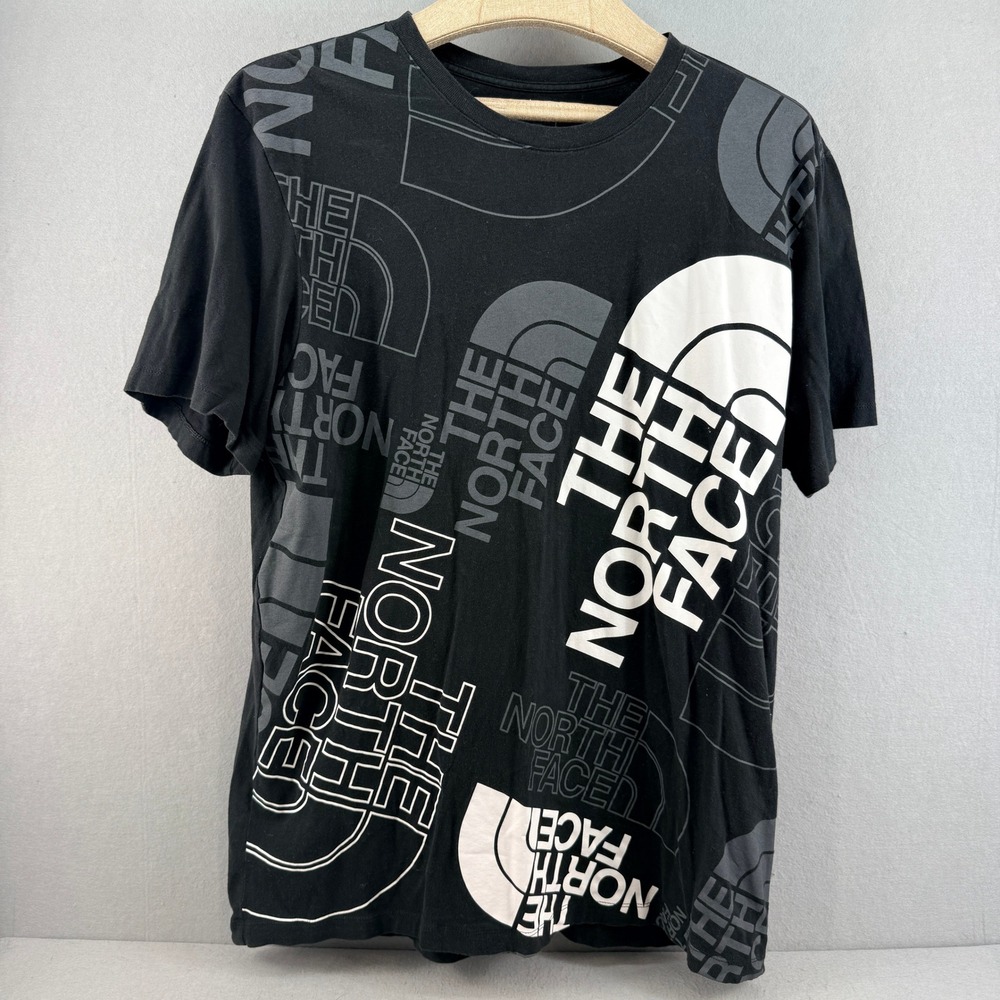 The North Face Mens XL Black All Over Multi Logo Graphic Short Sleeve‎ T-Shirt